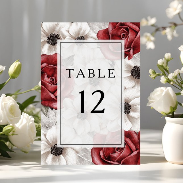 Tarjeta De Mesa Elegante Boda floral de Borgoña (Elegant Burgundy Floral Wedding Table Number)