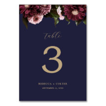 Elegante Boda Floral de Borgoña Azul de Medianoche