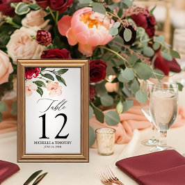 Tarjeta De Mesa Elegante Boda floral de color de agua de Rubor en 
