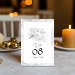 Tarjeta De Mesa Elegante Boda floral de encaje vintage<br><div class="desc">Añada un toque de elegancia eterna a sus mesas bodas con esta tarjeta de número de tabla inspirada en la época. Con un delicado borde de encaje, un suave ilustracion de ramo floral y una tipografía refinada, este diseño es perfecto para temas bodas vintage, formales o románticos. Personalizar con sus...</div>