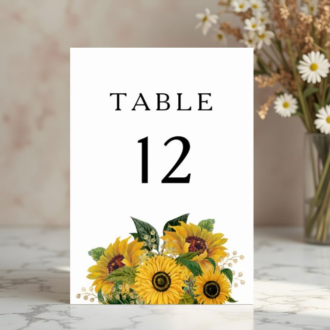 Tarjeta De Mesa Elegante Boda floral de girasol (Elegant Floral Sunflower Wedding Table Number)