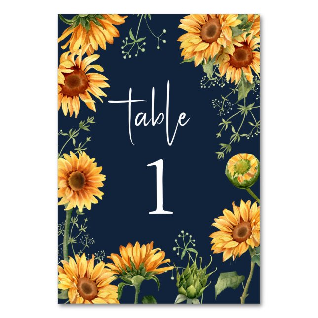 Tarjeta De Mesa Elegante Boda floral de girasol de verano (Anverso)