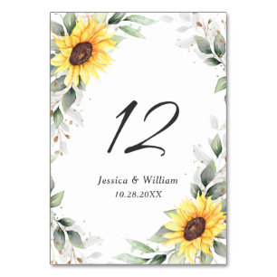 Tarjeta De Mesa Elegante Boda floral de girasoles verde