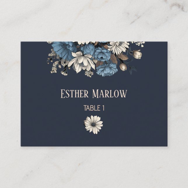 Tarjeta De Mesa Elegante Boda floral de la Marina (Anverso)