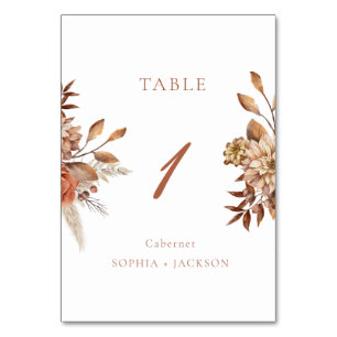 Tarjeta De Mesa Elegante Boda Floral de Terracota