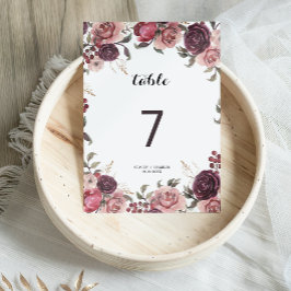Tarjeta De Mesa Elegante Boda floral de verano borgoñés