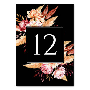 Tarjeta De Mesa Elegante Boda floral del Boho negro