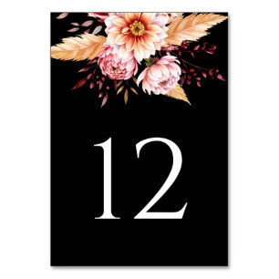 Tarjeta De Mesa Elegante Boda floral del Boho negro