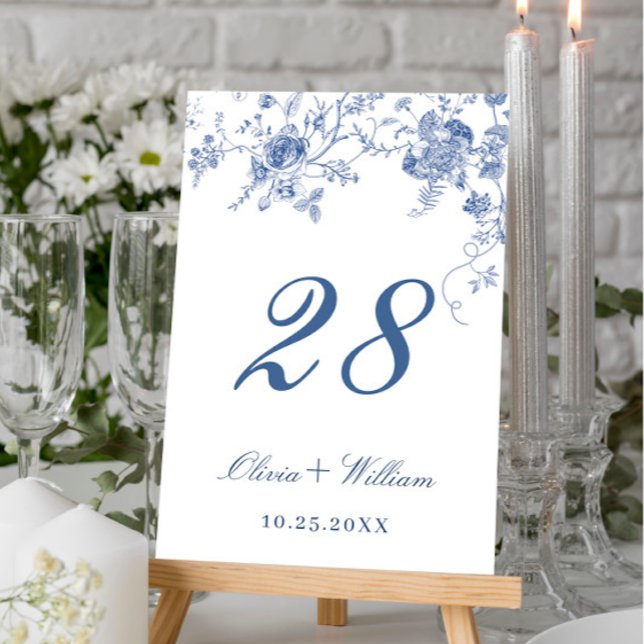 Tarjeta De Mesa Elegante Boda floral francés azul victoriano (Subido por el creador)