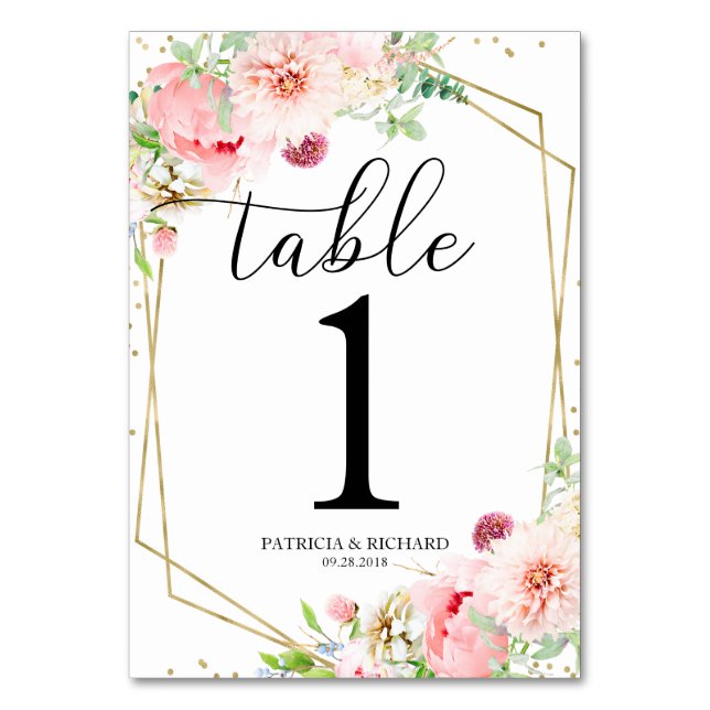 Tarjeta De Mesa Elegante Boda floral geométrico Rubor (Anverso)