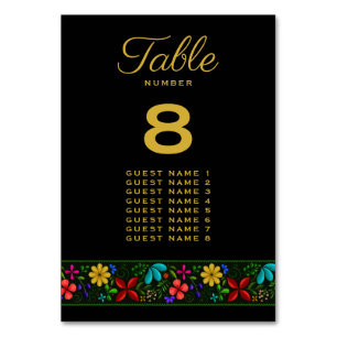 Tarjeta De Mesa Elegante Boda floral latinoamericano de oro negro