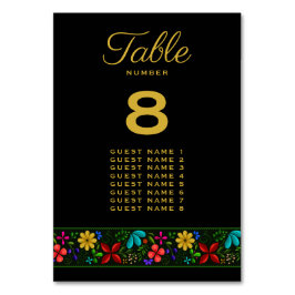 Tarjeta De Mesa Elegante Boda floral latinoamericano de oro negro