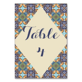 Tarjeta De Mesa Elegante Boda floral mexicano Talavera Diamond