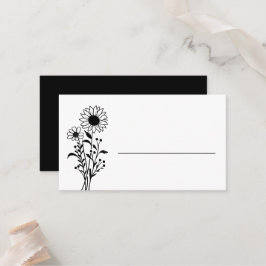 Tarjeta De Mesa Elegante Boda floral Minimalista blanco negro