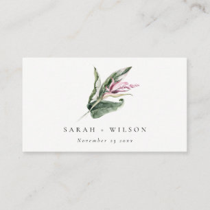 Tarjeta De Mesa Elegante Boda floral minimalista de hojas rosadas 