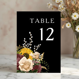 Tarjeta De Mesa Elegante Boda floral negro