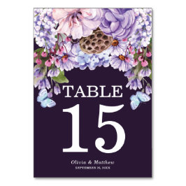 Tarjeta De Mesa Elegante Boda Floral Purple Watercolor