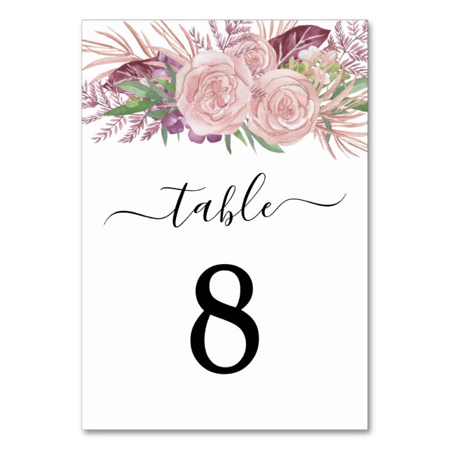Tarjeta De Mesa Elegante Boda floral rosa (Anverso)