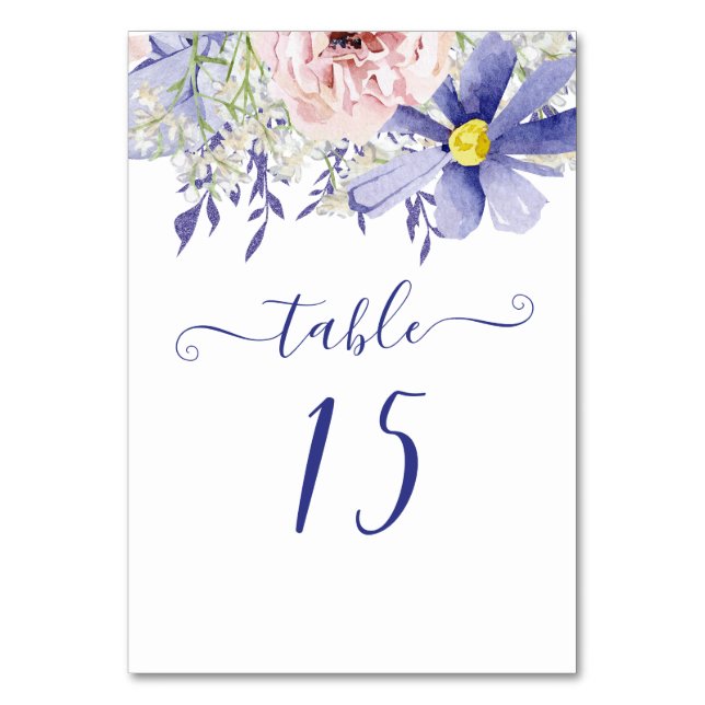 Tarjeta De Mesa Elegante Boda floral rosa morado. acuarela (Anverso)