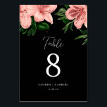 Tarjeta De Mesa Elegante Boda floral rosa oscuro de Rubor<br><div class="desc">Estas bellas tarjetas numéricas de mesa cuentan con flores pintadas a mano vintage (azaleas) en color rosa negro sobre un fondo negro (el color de fondo se puede personalizar si se desea). Fácil de personalizar para su boda u otra ocasión especial.</div>