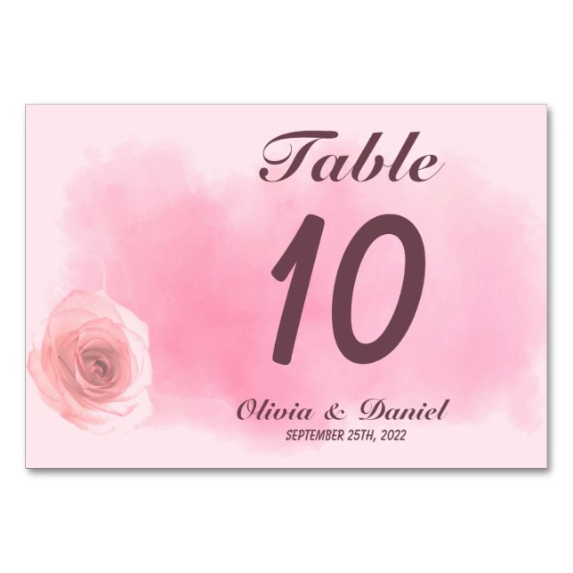 Tarjeta De Mesa Elegante boda floral rosa rosa polvoriento (Anverso)