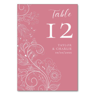 Tarjeta De Mesa Elegante Boda floral rosa y turbio