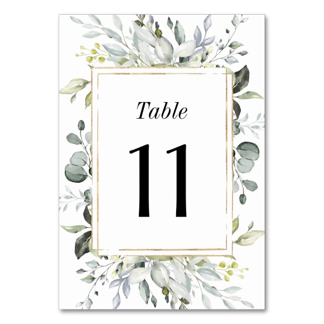 Tarjeta De Mesa Elegante Boda floral Rústica Dusty Blue y Gold (Anverso)