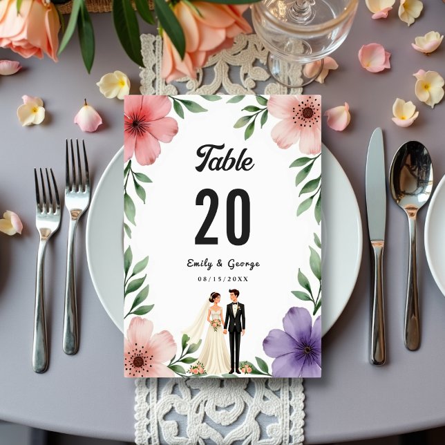 Tarjeta De Mesa Elegante Boda floral Rústico de Novia y Groom (Subido por el creador)