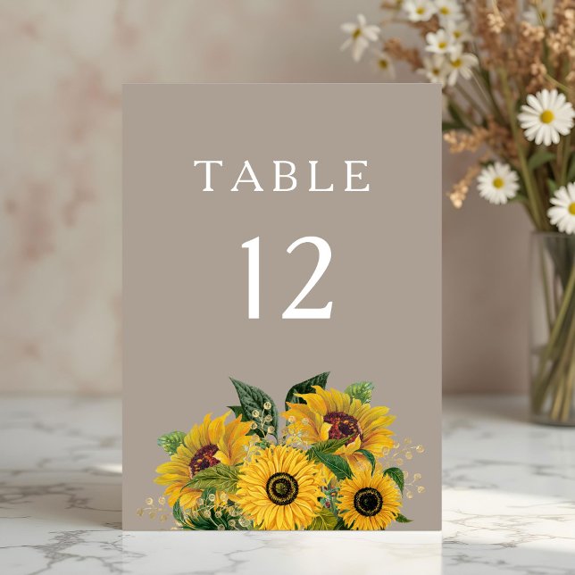 Tarjeta De Mesa Elegante Boda Floral Taupe (Elegant Taupe Floral Wedding Table Number)