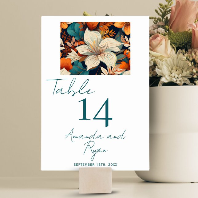 Tarjeta De Mesa Elegante Boda floral tropical de flores (Subido por el creador)