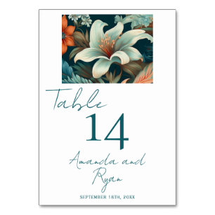 Tarjeta De Mesa Elegante Boda floral tropical de flores