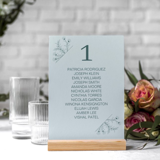 Tarjeta De Mesa Elegante Boda floral Verde azulado (Subido por el creador)