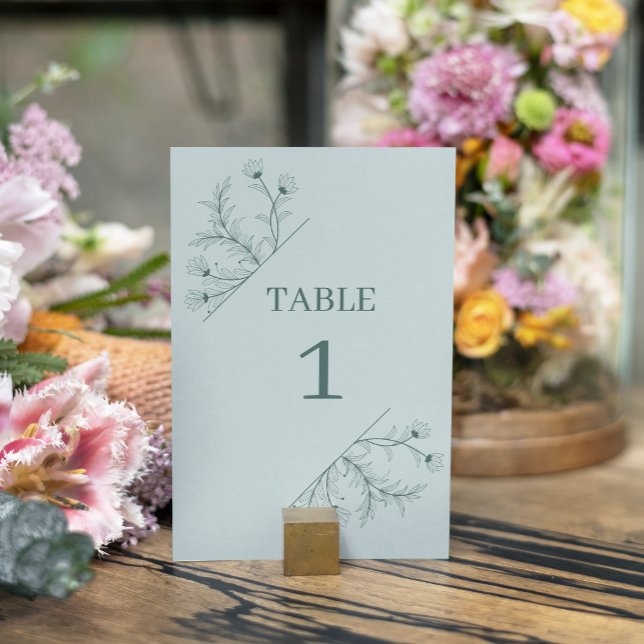 Tarjeta De Mesa Elegante Boda floral Verde azulado (Subido por el creador)