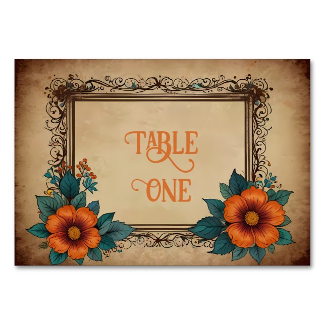 Tarjeta De Mesa Elegante Boda floral vintage (Anverso)