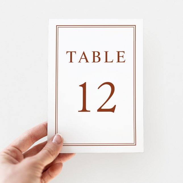 Tarjeta De Mesa Elegante Boda formal de Terracota (Elegant Classic Formal Black White Wedding Table Number)