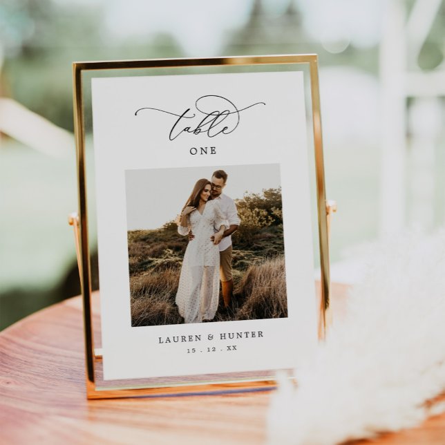 Tarjeta De Mesa Elegante Boda fotográfico de caligrafía (Subido por el creador)