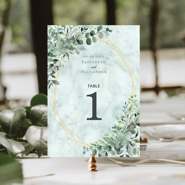 Tarjeta De Mesa Elegante Boda geométrico Eucalipto de Mármol (Subido por el creador)