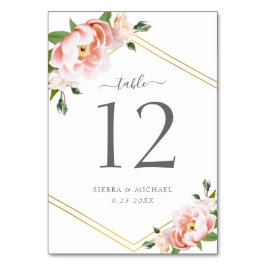 Tarjeta De Mesa Elegante Boda Geométrico Floral Rubor Peony Gold