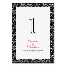Tarjeta De Mesa Elegante Boda Gótica Barroca en Blanco y Negro