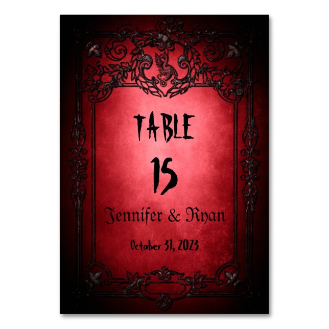 Tarjeta De Mesa Elegante Boda gótico de Halloween (Anverso)