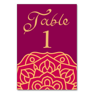 Tarjeta De Mesa Elegante Boda indio Mandala Magenta Gold