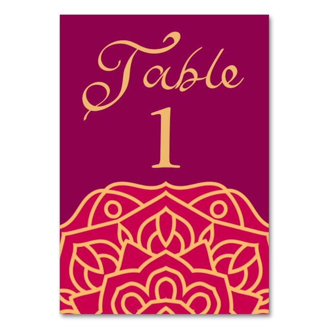 Tarjeta De Mesa Elegante Boda indio Mandala Magenta Gold (Anverso)