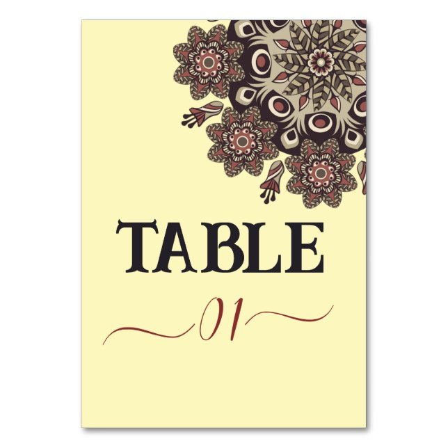Tarjeta De Mesa Elegante Boda inspirado en Mandala (Anverso)