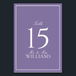 Tarjeta De Mesa Elegante Boda Lilac Lavender Classic Script<br><div class="desc">Un clásico y elegante número de tabla de boda de lavanda lila, con caligrafía de guion. Perfecto para la novia moderna que tiene un romance formal. Ver suite aquí: https://www.zazzle.com/collections/elegant_lilac_lavender_classic_script_wedding-119845502590580190 Contacte con el diseñador para obtener productos a juego para completar la suite, O para las variaciones de color de este...</div>