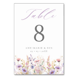 Tarjeta De Mesa Elegante Boda Lilac Wildflowers