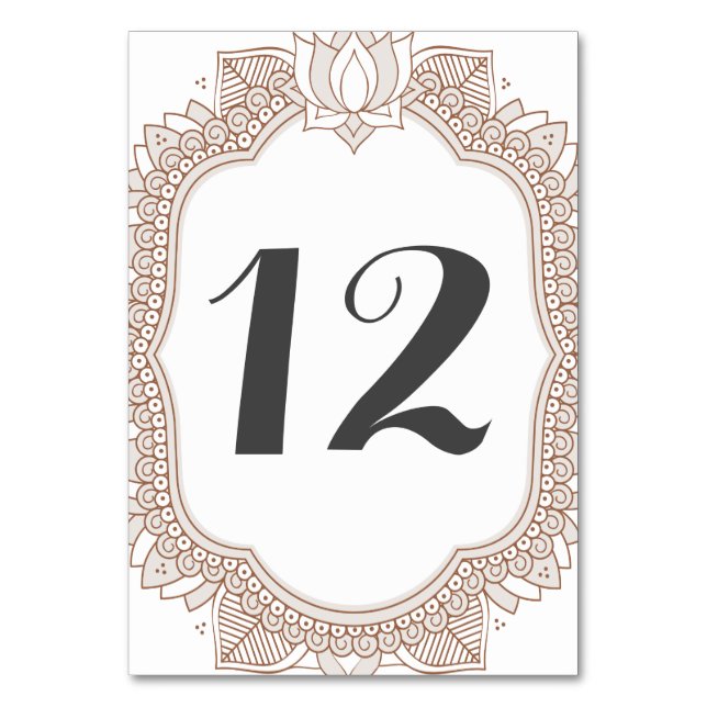 Tarjeta De Mesa Elegante Boda Mehndi (Anverso)