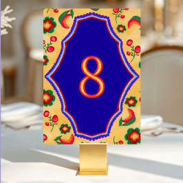 Tarjeta De Mesa Elegante boda mexicana vibrante amarillo azul
