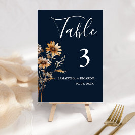 Tarjeta De Mesa Elegante Boda Minimalista Boho Blue Wildflower