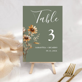 Tarjeta De Mesa Elegante Boda Minimalista Boho Green Wildflower