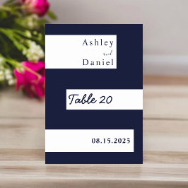 Tarjeta De Mesa Elegante Boda minimalista de la Marina Azul blanco